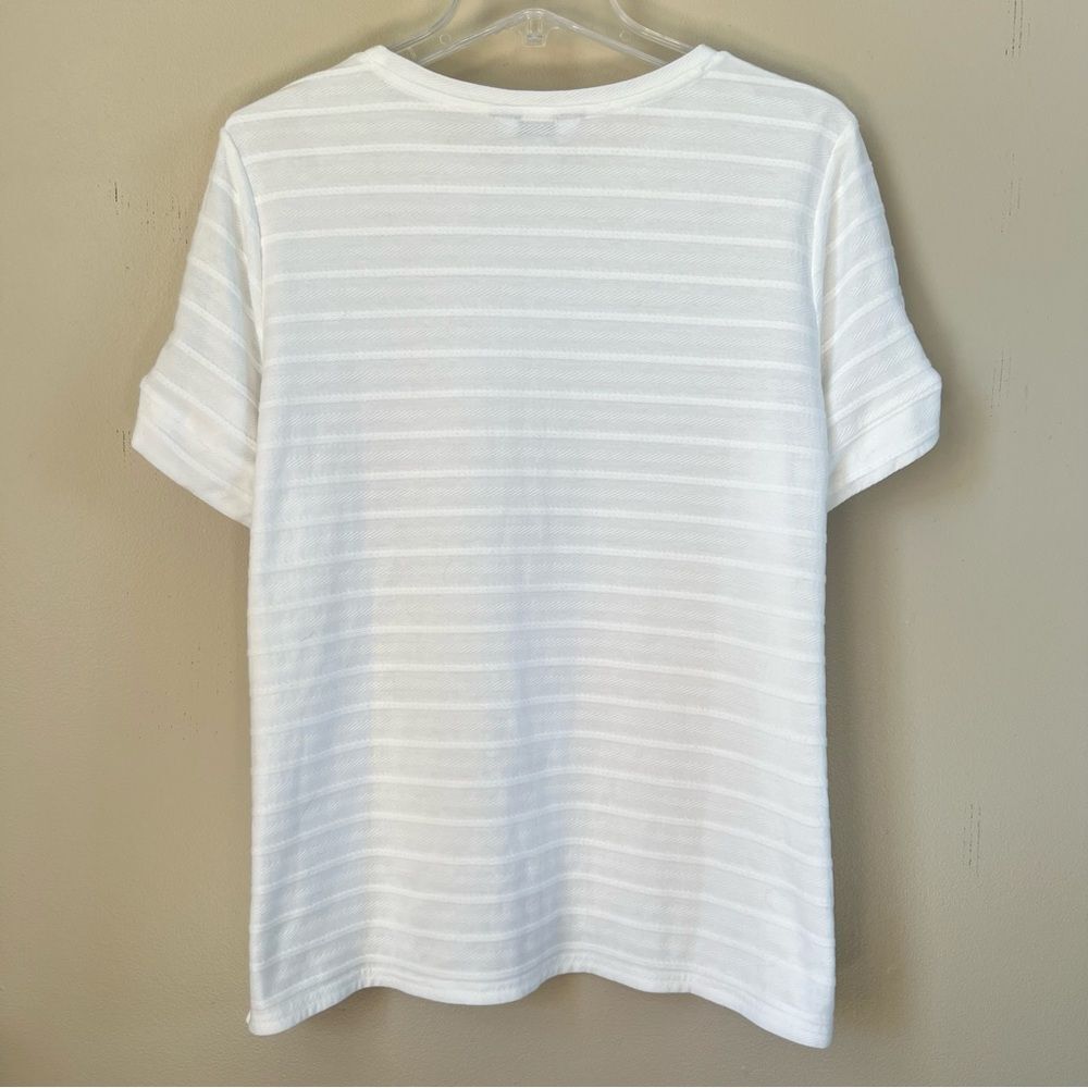 Liz Claiborne Crisp White Cotton Tie Sleeve Ribbed Blouse Top Size Large - Picture 5 of 14